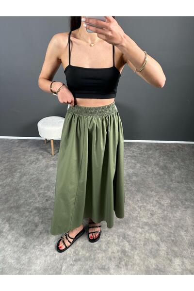 Gaus Franco Khaki Poplin Pocket Skirt