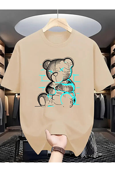 GALASHOP تي شيرت كاجوال بطبعة دب للرجال بنسبة 100%