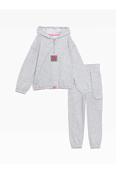 LC Waikiki Lcw Kids Gray Hooded Girl's Thick Tracksuit Set