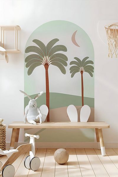 Grafikup Autocolant de perete decorativ Boho Oval - Autocolant de perete oval cu model de peisaj și animale