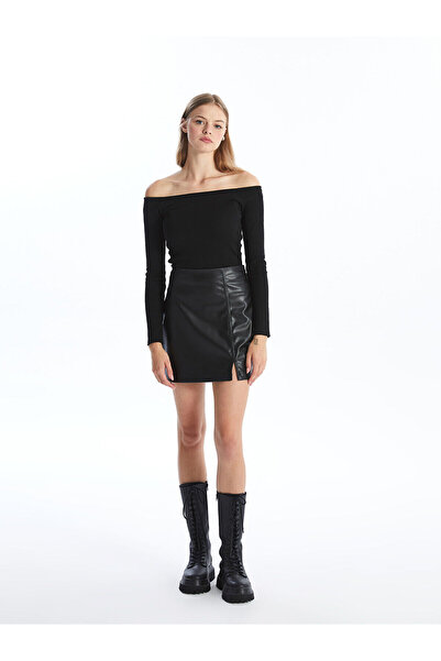 LC Waikiki Beli Fermuarlı Deri Görünümlü Kadın Etek