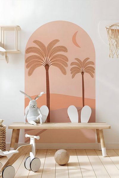 Grafikup Autocolant de perete decorativ Boho Oval - Autocolant de perete oval cu model de peisaj și animale