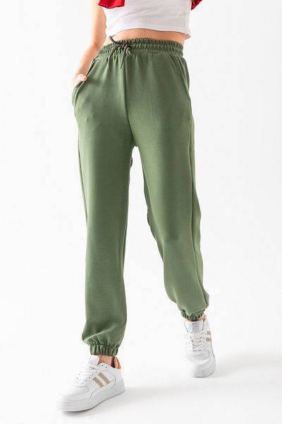CNRCollection Pantaloni de sport modal flexibili kaki pentru femei, cu buzunare cu talie înaltă, cu textura moale, cu picioare elastice