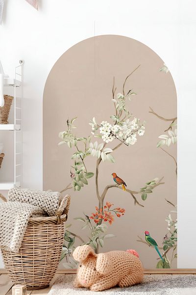 Grafikup Autocolant de perete decorativ Boho Oval - Autocolant de perete oval cu model de peisaj și animale