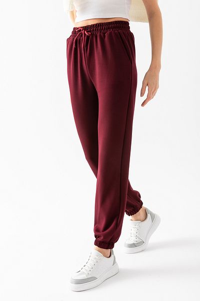 CNRCollection Pantaloni de sport modal burgundy cu buzunare cu talie înaltă - textura elastică și moale