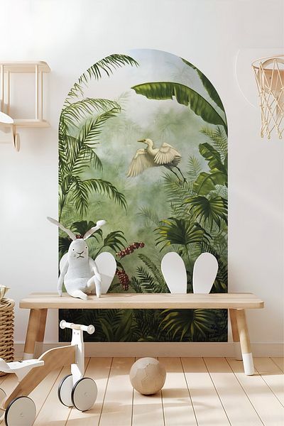 Grafikup Autocolant de perete decorativ Boho Oval - Autocolant de perete oval cu model de peisaj și animale