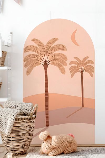 Grafikup Autocolant de perete decorativ Boho Oval - Autocolant de perete oval cu model de peisaj și animale