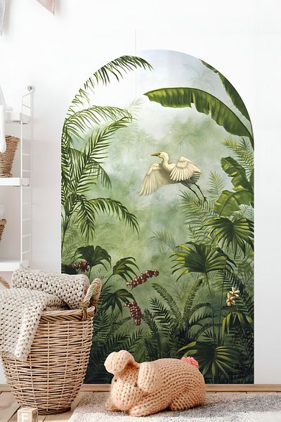 Grafikup Autocolant de perete decorativ Boho Oval - Autocolant de perete oval cu model de peisaj și animale