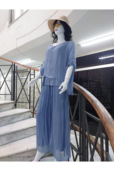 EREN STYLE İtalyan Payetli İpek Bluz Pantolon Takım