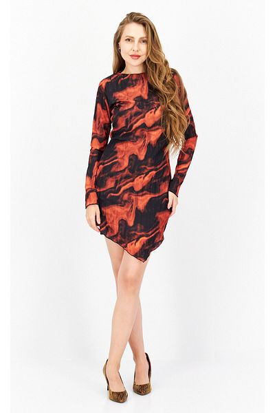 NA-KD Women Abstract Print Midi Casual Dress, Black