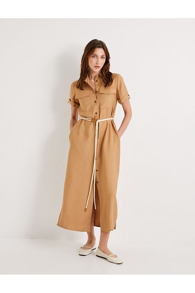 Koton Φόρεμα Viscose Shirt - Λεπτομέρεια με κοντό μανίκι, κουμπί και ζώνη