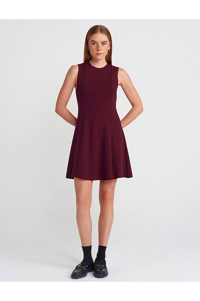 Dilvin 91293 Flounce Sleeveless Mini Dress-Burgundy
