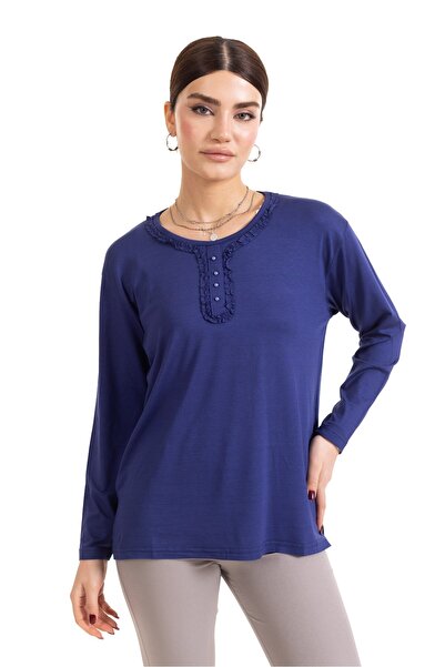 Mutlu City Νέα σεζόν Γυναικεία μακρυμάνικη μπλούζα με πέτο για ηλικίες μέσης ...