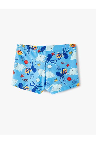 Koton Pantaloni scurți de mare cu imprimeu Octopus și cravată în talie