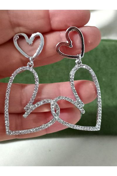 mos&more Silver Crystal Stone Double Heart Women's Evening Dress Earrings, Waterway