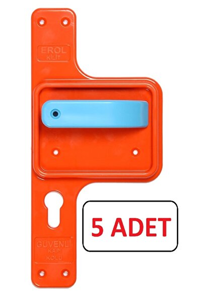 Erol Güvenli Ve Kırılmaz Bariyerli Okul Kapı Kolu Turuncu Ayna-Mavi Kol 5 Takım