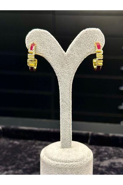 Amber Claret Red Stone Ring Steel Earring