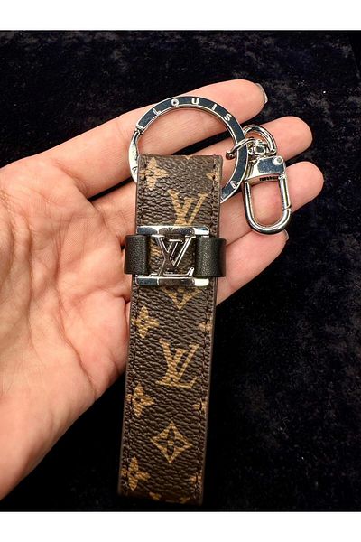 Amber Coffee Color Printed Leather Keychain