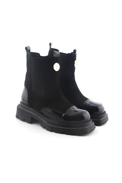 John May Women / Girls Boots - Black Patent Leather Black Nubuck 295-317