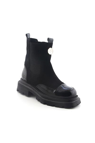John May Women / Girls Boots - Black Patent Leather Black Nubuck 295-317