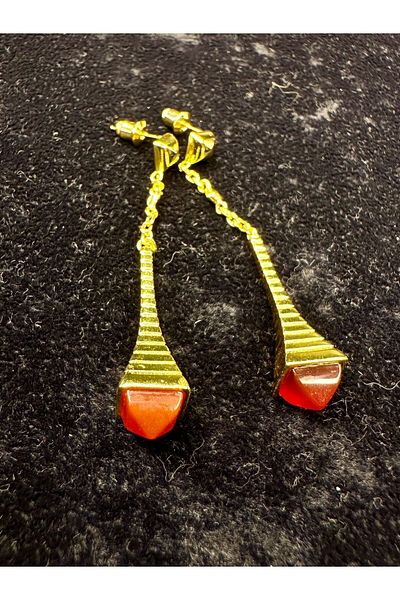 Amber Natural Stone Gold Hanging Steel Earring