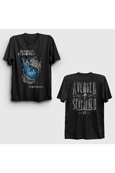 Presmono Унисекс тениска с щампа на гърба на Avenged Sevenfold с черна кошмарна тема 518410tt