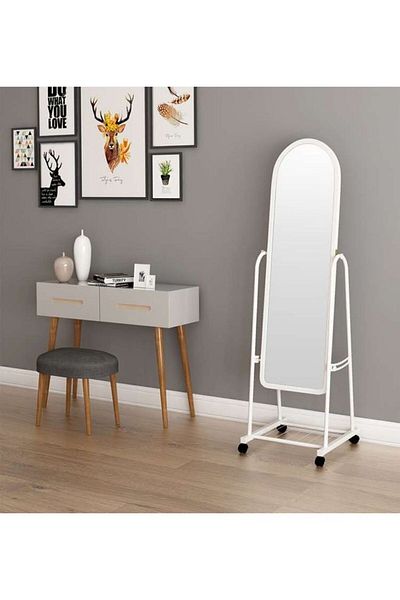Taimi Simple And Elegant Mirror With Sturdy Iron Stand - White - 30w X 158h Cm