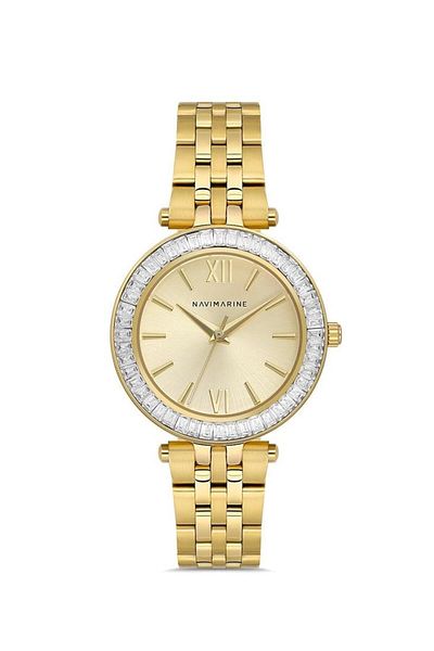 Navimarine Nvm132-B4 Baguette Stone Gold Yellow Color Steel Women's Watch