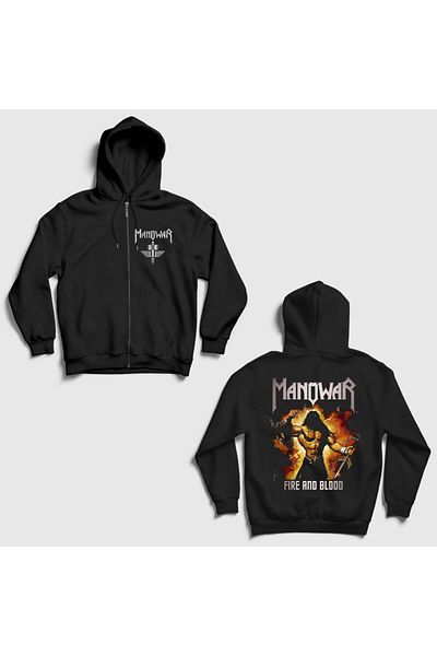 Presmono Φούτερ με μαύρη κουκούλα με μοτίβο Fire And Blood Manowar - Με φερμουάρ 516533 ττ