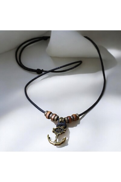 DEHNA Dümen ve Çapa Figürlü Zamak Metal Ayarlanabilir Pamuk İpli Erkek Kolye