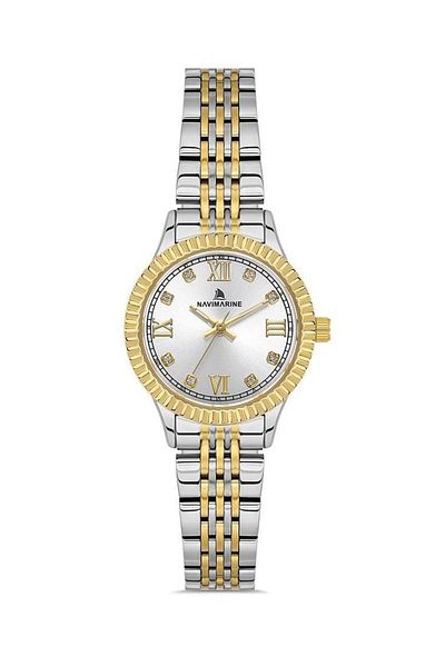 Navimarine Nm267-03 Gold Yellow Silver Color Steel Women's Wristwatch