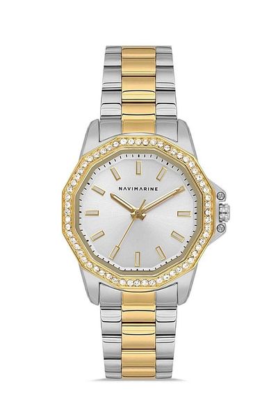 Navimarine Nvm134-D1 Rhinestone Gold Yellow Silver Color Steel Women's Watch
