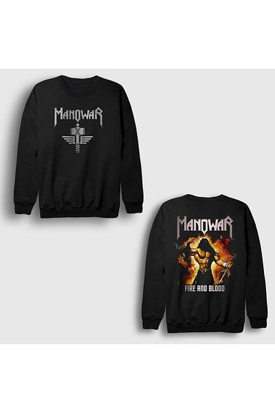 Presmono Унисекс черен суитшърт с щампа на гърба на Manowar Fire And Blood 516561tt