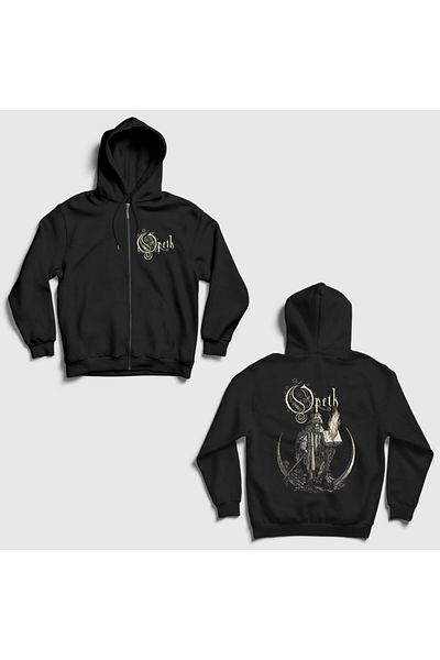 Presmono Унисекс черен суитшърт с качулка и принт на гърба на Opeth, версия 2 - 516478tt