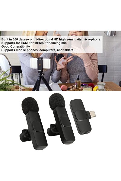 Kyrotech Çift Mikrofonlu Profesyonel Type-c Yaka Mikrofonu Akıllı Telefon Kablosuz Otomatik Tak Çalıştır