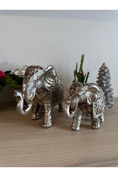MGS COLLECTION Dekoratif Ikili Fil Biblo Gümüş