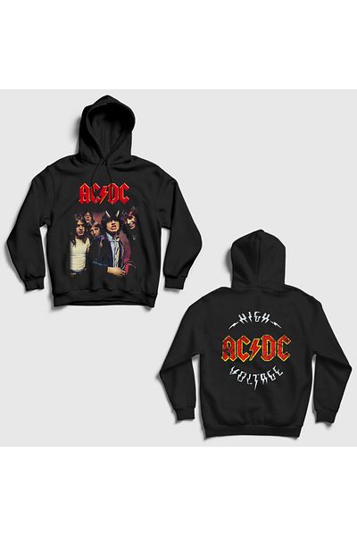 Presmono Unisex Μαύρο φούτερ υψηλής τάσης V2 AC/DC με κουκούλα με στάμπα 518483 ττ