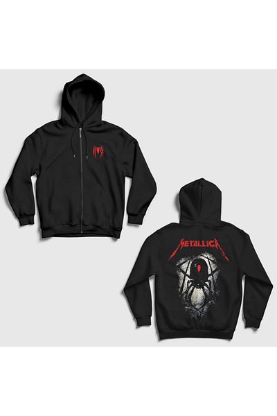 Presmono Унисекс суитшърт с качулка и цип с щампа на гърба Black Spider Music Metallica 517907tt