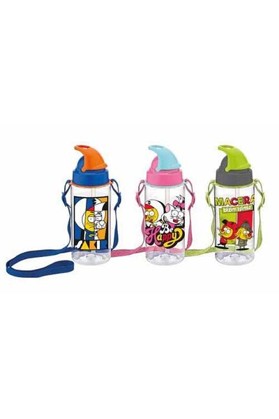 Renga Kral Şakir Patterned Tritan Flask with Straw 500 ml Blue
