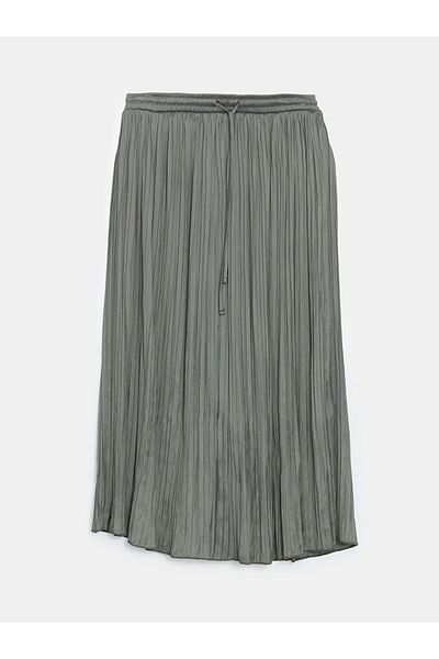 LC Waikiki LCWAIKIKI Klasyczna khaki elastyczna satynowa spódnica plisowana damska