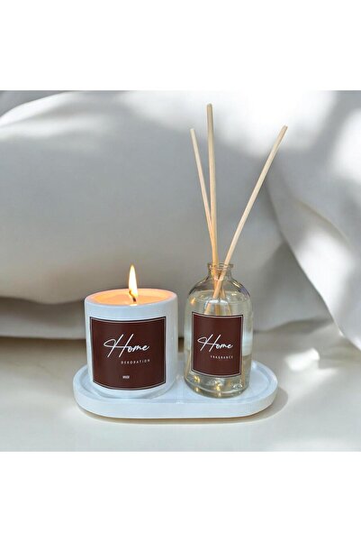 LİNECRAFT Dekoratif Mum Ve Oda Kokusu Set Tepsi Dahil Vanilya Kokulu