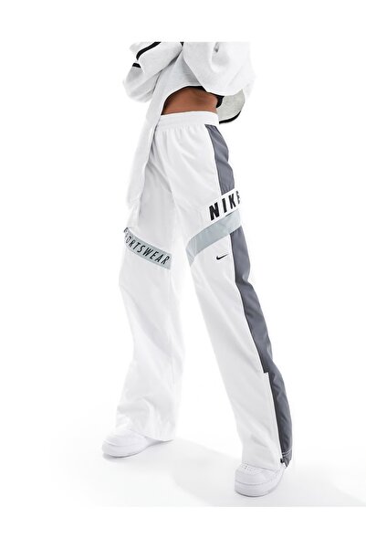 Nike Sportswear Gel Woven Oversized High-Waisted Zippered Leg Beyaz Kadın Eşofman Altı