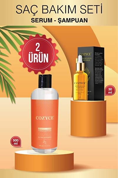 Cozyce Saç Bakım Serumu 30 ml Argan & Keratinli Tuzsuz Şampuan Ince Telli Kur...