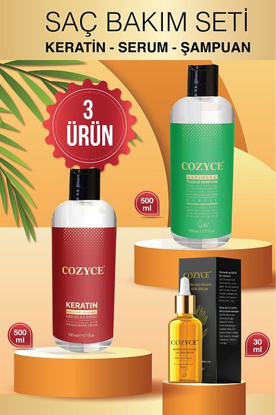 Cozyce Brazilian Blow Dry Keratin 500ml Argan Hair Serum30Ml Garlic Shampoo 500 ml