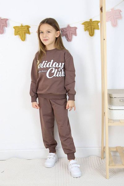 sinmm 2-Piece Unisex Kids Tracksuit Set - Soliday Clup, Embossed Print, Brown
