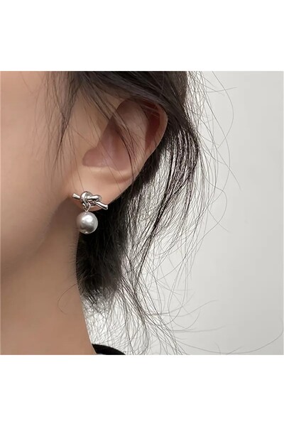 activehandmade Minimal Düğüm İnci Küpe