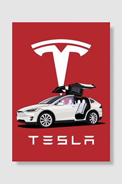 Mudi Store Tesla Model X White Araba Poster Çerçevesiz Yüksek Kalite Araba Af...