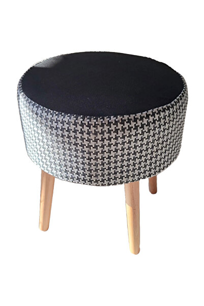 ustaagac Puf Koltuk Tabure // Kaz Ayagi Siyah Keten // Ahşap Gürgen Ayaklı