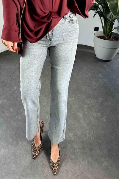 Butik Gardrop High Waist Grey Women's Jeans - Snow Wash Boyfriend Cut