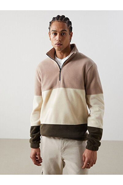 LC Waikiki Azestrend New Season Mock Neck Long Sleeve Color Block Fleece Men'...